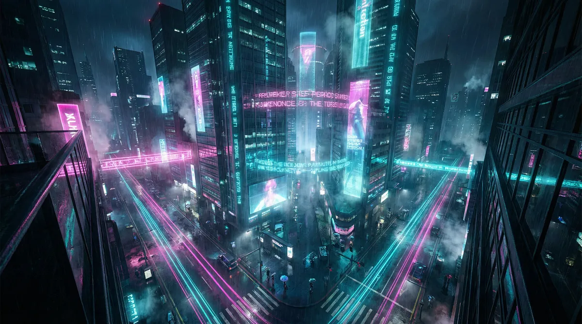 英语课代表的胸软软的! 竖屏短剧平台首页背景 - 赛博朋克都市夜景
